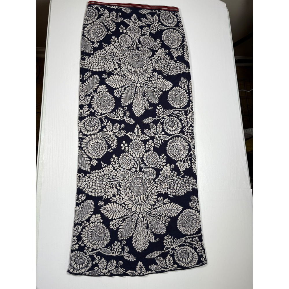 Peruvian Connection Maxi Skirt Anjali 100% Pima Cotton Floral Jacquard Blue M - Picture 4 of 11